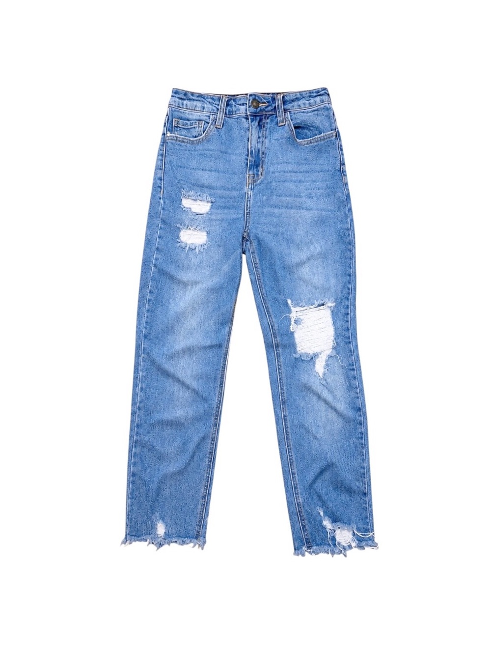 Cello Women’s Size 1 High Rise Distressed Straight Leg Jeans Raw Hem